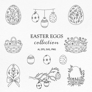 Easter egg set - Easter clip art - Easter Baskets SVG - Overzicht illustraties - Hand getrokken - Line Art - Vector-Individueel PNG Commercieel gebruik