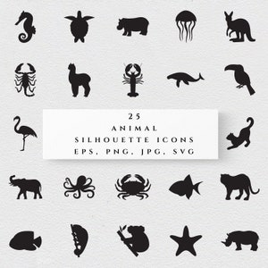Tier Silhouette Set SVG-Sea World Icons PNG-Dschungeltier Clipart-Zoo Illustration EPS