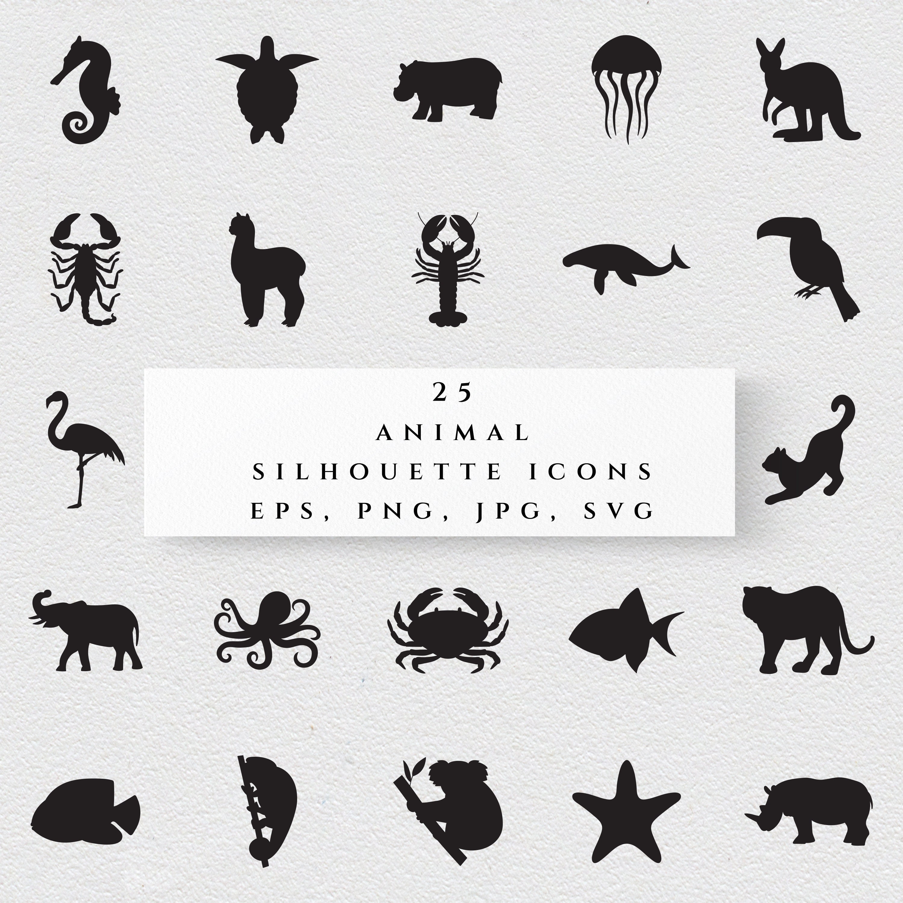 Animal silhouette set SVG-Seaworld icons PNG-Jungle animal clipart-Zoo illustration EPS