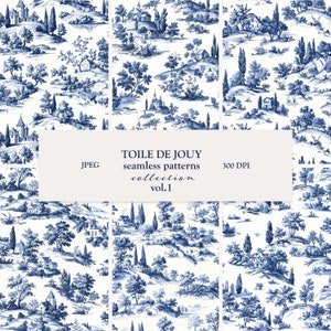Toile de Jouy vintage Franse landschap scène patroon/digitaal papier/naadloos patroon/plakboekpapier/digitale achtergrond/afdrukbare papierset