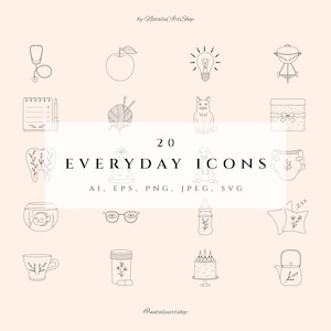 Everyday Planner Line Icon Set, EPS Stickers, Alledaagse objecten, dagelijks schema, logo element, Clip art PNG sticker, Routine Instagram hoogtepunt