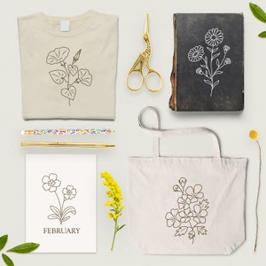 Birth month flower set/Birth month flowers PNG/Birthmonth flower SVG/Flower illustrations/Botanical clipart/Birth Flower/Line drawing/Floral image 3