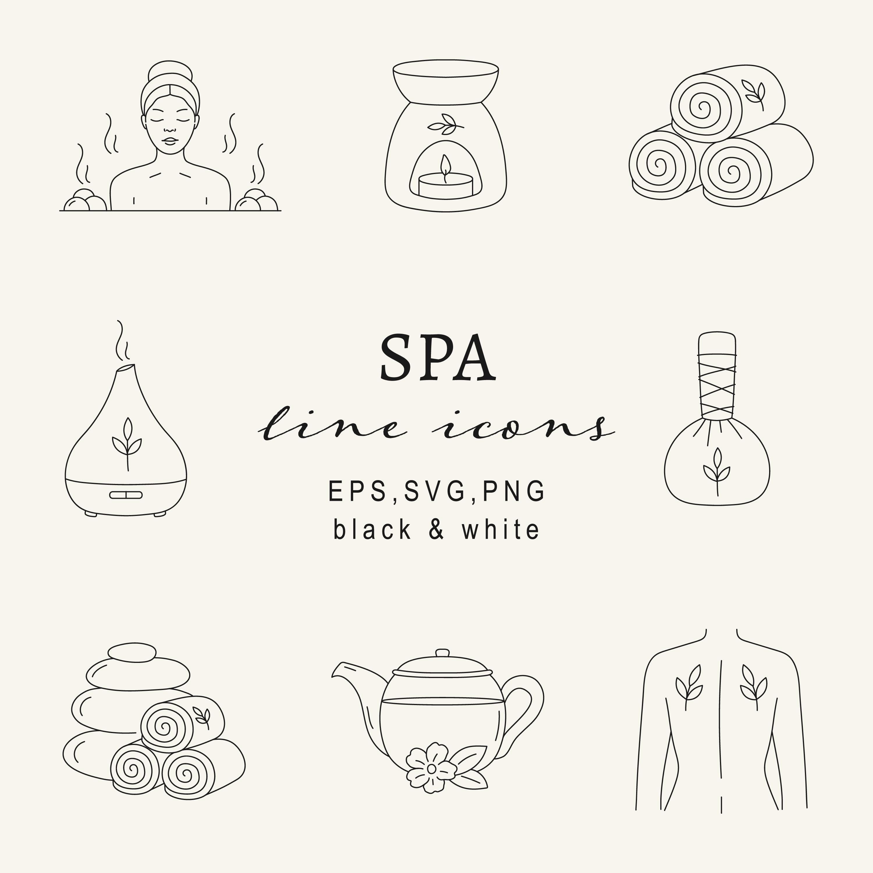 Minimalist Spa and Wellness Line Art Icons SVG, Self-Care Outline Clipart Set PNG, Relaxation Aromatherapy Graphic Pack, Holistic Medicine