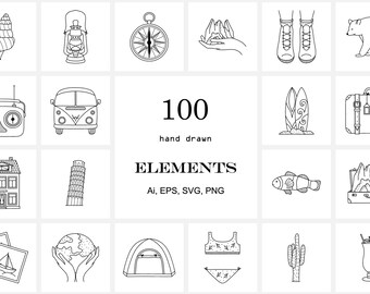 Travel icons set png Traveling elements vector Travel illustrations Line icons Hand drawn icons Travel logo elements Instagram highlights