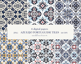 Azulejo Portuguese Tile Pattern/Digital paper/Seamless Pattern/Blue pattern paper set/Scrapbook Paper/Digital Background/Printable Paper Set
