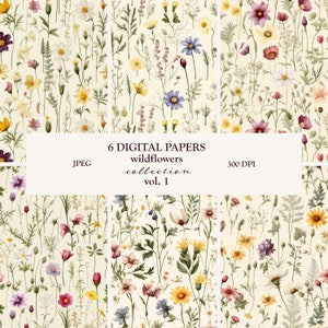 Wildflower seamless Patterns, Garden Seamless Floral Digital Pattern set, Wildflower Digital Paper, Cute Seamless Wildflower Backgrounds