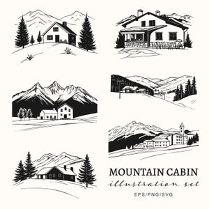 Berghut landschap clipart, rustieke huisje illustraties png, Alpine huis vector graphics SVG, skiresort vectorbestanden/natuur/winter