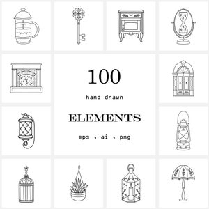 Logo elemento-Arredamento set PNG-Vector illustrazione-Instagram evidenziazione icona-Cucina clipart-Stoviglie Oggetto-Cornice floreale-Fiori set