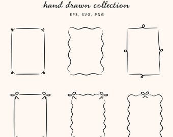 Hand Drawn Whimsical Digital Frames SVG, Wedding Invitations, Borders Clipart, Digital Wavy Borders for Invites, Squiggle Borders PNG|Vector