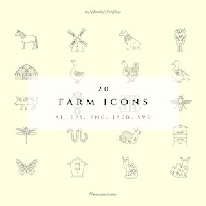 Farm animal line icon set Icone disegnate a mano Elementi logo Fattoria Animali Instagram mette in evidenza Farm Clipart Insetto illustrazione Png Farm icona Eps