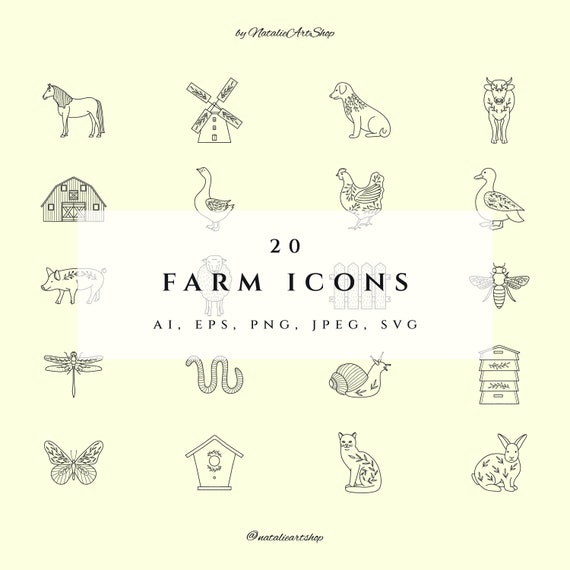 Farm animal line icon set Hand drawn icons Farm logo elements Animal Instagram highlights Farm Clipart Insect illustration Png Farm icon Eps