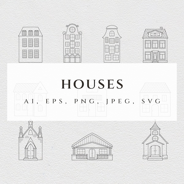 House illustration SVG/Line icons PNG/House clipart/Building Property/Real Estate icon/Church EPS/Canal house/Commercial  use/Home clip art