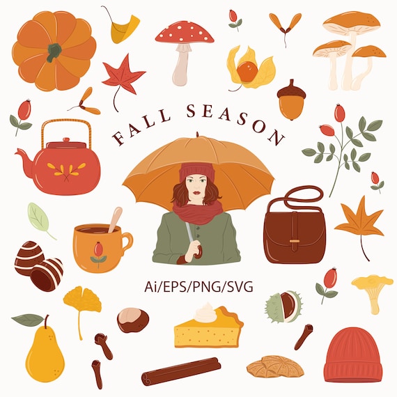 Fall Season Illustration Set/autumn Clipart/harvest Season/fall Leaves  Svg/pumpkin Png/autumn Fashion/pastry Clip-art/autumn Forest/mushroom - Etsy