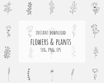 Hand drawn Flowers Set SVG Flowers Set PNG Floral ornament Botanical Clipart Wedding flowers and plants Vector Flowers