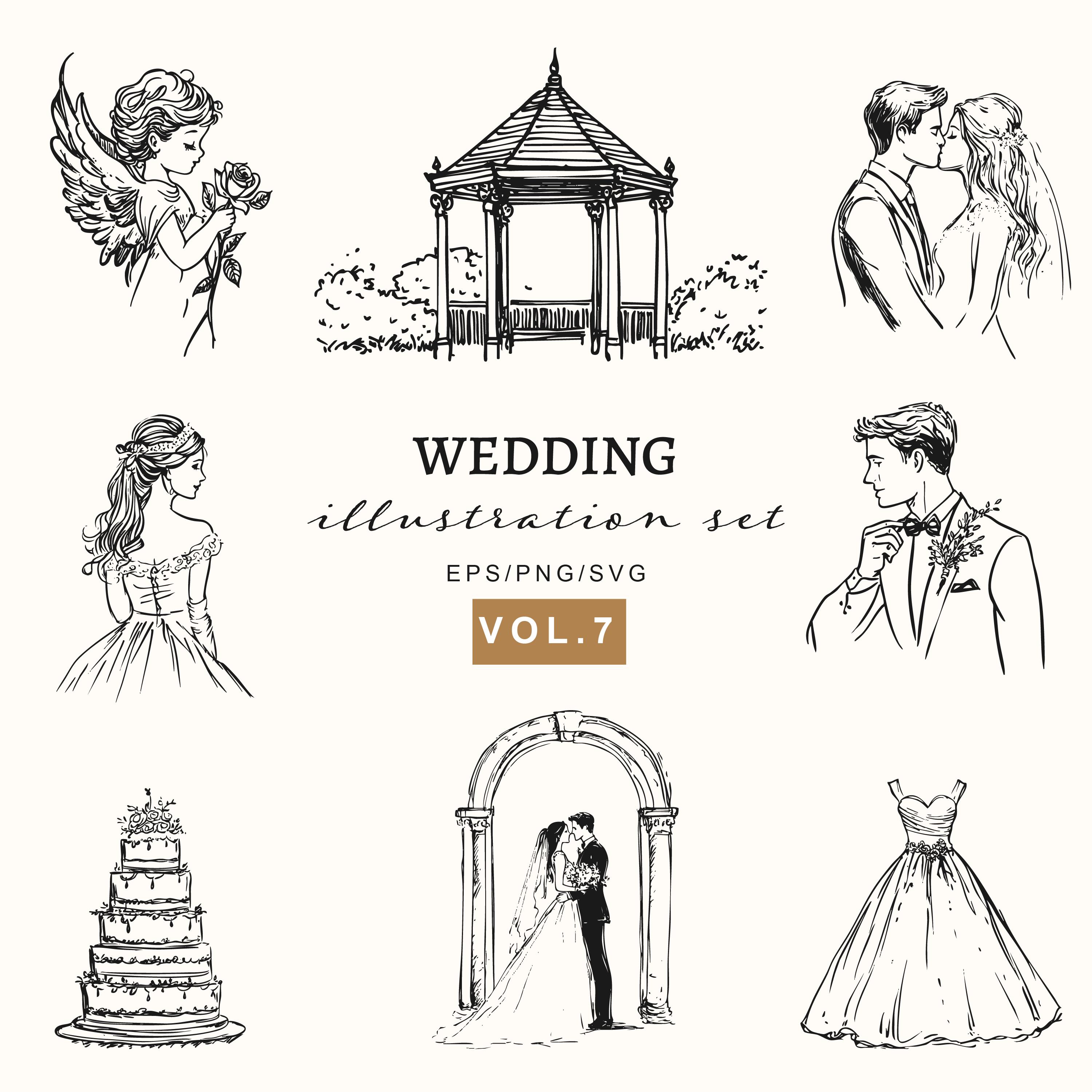 r.u様へ♥ Line Wedding Illustration Bundle, Floral & Venue Graphics for