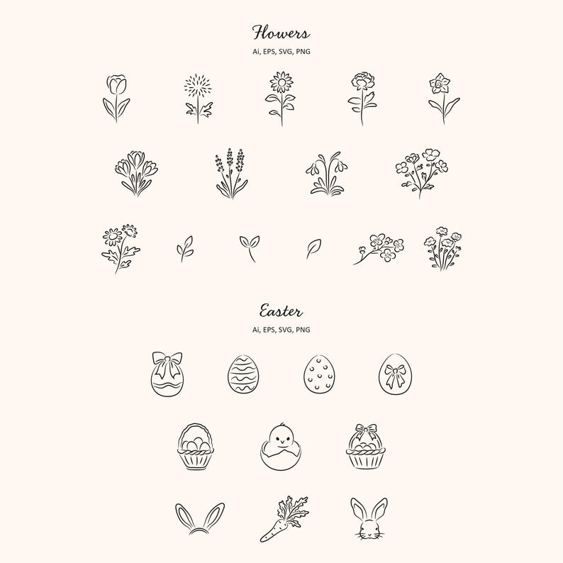 Lente lijntekeningen illustratieset | Bloemenillustraties PNG, SVG, EPS afbeelding 5
