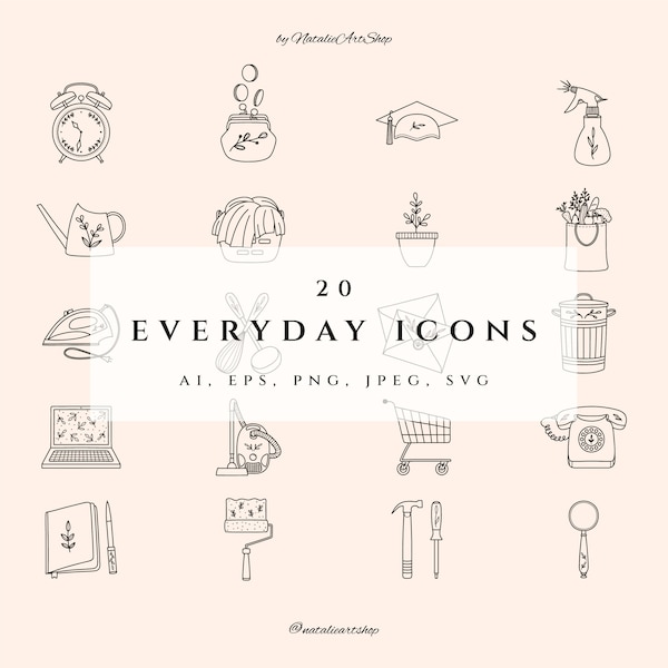 Everyday Planner Line Icon Set,EPS Stickers,Everyday Objects,Daily Schedule,Logo element,Clip art PNG sticker,Routine Instagram highlight