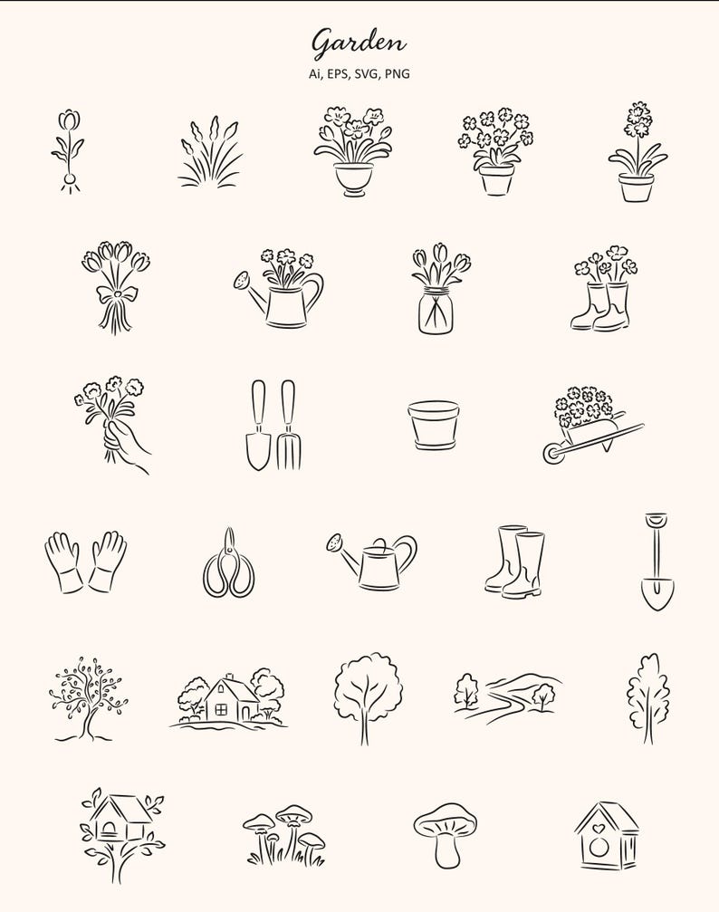 Lente lijntekeningen illustratieset | Bloemenillustraties PNG, SVG, EPS afbeelding 4