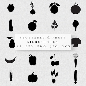 Ensemble silhouettes végétales SVG-Fruit Clipart PNG-Emballage d’icônes alimentaires-Illustration de cuisine-Autocollants de recettes-Instagram surlignage couverture-Icône vectorielle