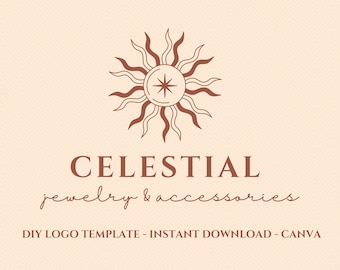 Logo Template Canva/Editable Logo Design/DIY Celestial Logo/Sun Logo/Minimal Logo/Magic/Boho Logo/Feminine Logo/Mystic/Instant Download