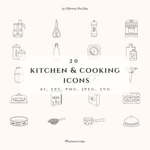Keuken icoon set-Koken logo element-Bakkerij illustratie PNG-Food clip art-Recept stickers-Hand getrokken lijn pictogrammen-Instagram highlight cover