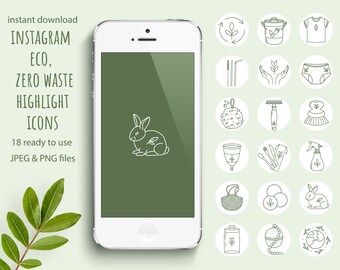 Eco Instagram highlight icon set/Zero waste story covers/Sustainable/Eco Friendly/Green energy/Recycling Icons/Outlined Icons/Social media