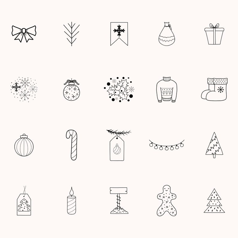 Hand Drawn Christmas Icons New Year Instagram Highlights - Etsy