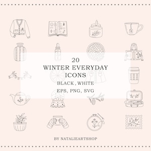 Winter Everyday Planner Line Icon Set/Adesivo EPS/Oggetto quotidiano/Programma giornaliero/Elemento logo/Clip art/Adesivo PNG/Natale/Copertina evidenziata