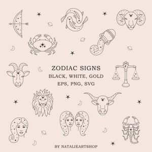 Sternzeichen Clipart Set/Sternzeichen Symbole/Celestial Illustrations PNG/ Astrologie SVG/Horoskop Symbole/Astrologische Zeichen Icons/Logo Elemente