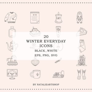 Winter Everyday Planner Line Icon Set / EPS Sticker / Everyday Object / Dagelijks schema / Logo-element / Clip art / PNG sticker / Kerstmis / Highlight cover