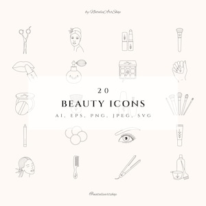 Conjunto de iconos de belleza PNG/Paquete de iconos de spa SVG/Ilustración cosmética/Clipart de cuidado de la piel/Historia destacada de Instagram/Elemento de logotipo/Salón de belleza/Cuidado personal