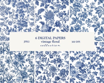 Toile de Jouy Vintage Floral Pattern/Digital paper/Seamless Pattern/Flower Paper set/Scrapbook Paper/Digital Background/Printable Paper Set