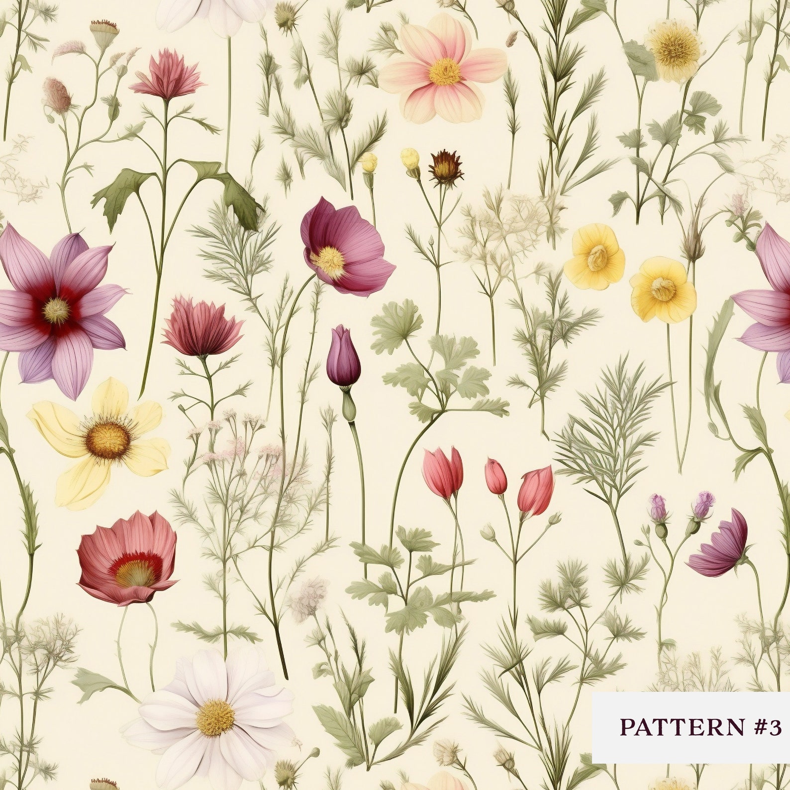 Wildflower Seamless Patterns, Garden Seamless Floral Digital Pattern ...