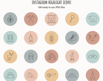 Instagram Story Highlight Icons Camping Instagram Story Covers Social Media Icons Hand Drawn Icons Adventure Travel Icons Highlights Set