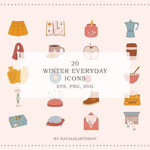 Winter Everyday Planner Icon Set / EPS Sticker / Everyday Object / Daily Schedule SVG / Logo-element / Clip art / PNG sticker / Kerstmis / Highlight cover
