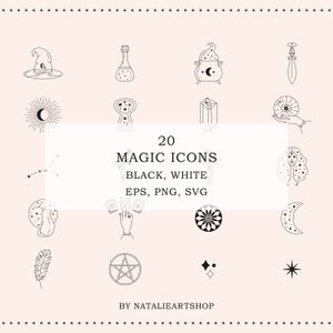 Conjunto de iconos mágicos / Paquete de iconos místicos / Ilustración de brujería / Clipart esotérico / Aspectos destacados de la historia de Instagram / Elementos del logotipo / Clipart celestial SVG