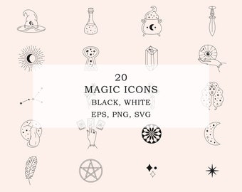 Magic icon set/Mystical icon package/Witchcraft illustration/Esoteric clipart/Instagram story highlights/Logo elements/Celestial clipart SVG