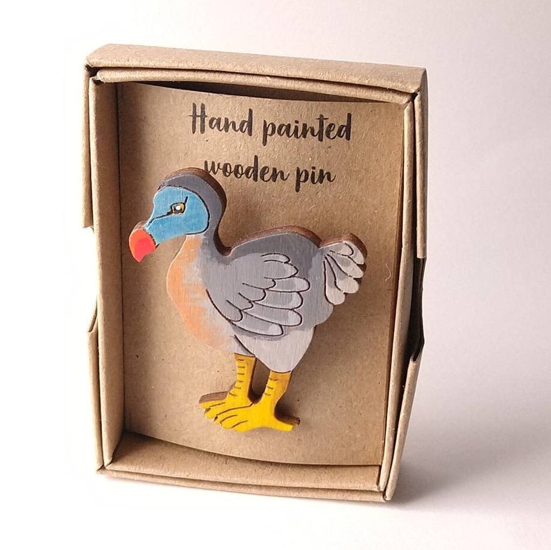 Dodo pin badge, Hand painted wooden brooch image 2