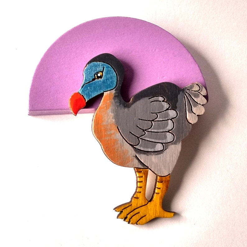 Dodo pin badge, Hand painted wooden brooch image 4
