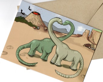 Deeply dippy dinosaurs in love card ( Valentines/ Anniversary / Wedding  / Just because?)