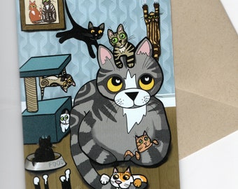 Kitty Chaos Card (fathers' day, cat lover's  greetings card)