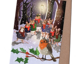 Fieldmouse choir - recycled cute festive card