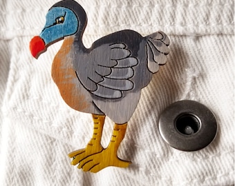 Dodo pin badge, Hand painted wooden brooch