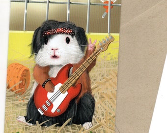 Rock piggie - guinea pig bassist card