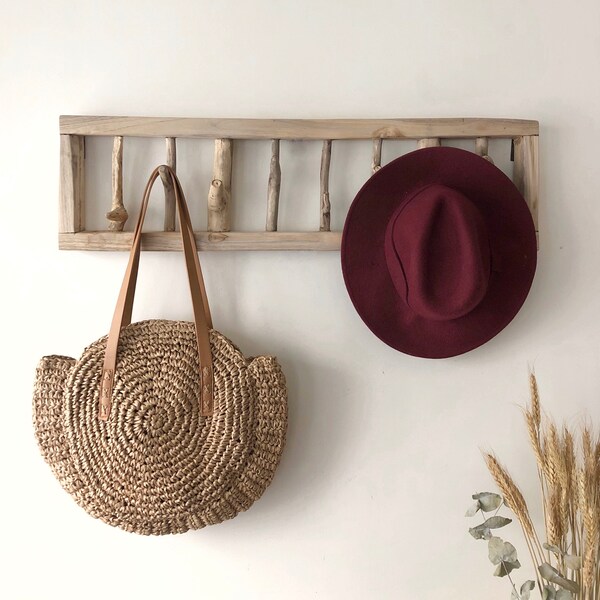 Wooden Coat Rack. Floating rustic hook. Wall-mounted coat rack. Hat rack. Solid teak hallway rack. Wall hook. Entranceway hook. Australia