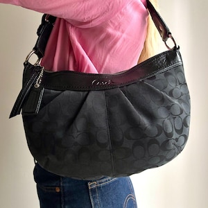 Authentic Coach Pleated Hobo Monogram Black Shoulder Bag