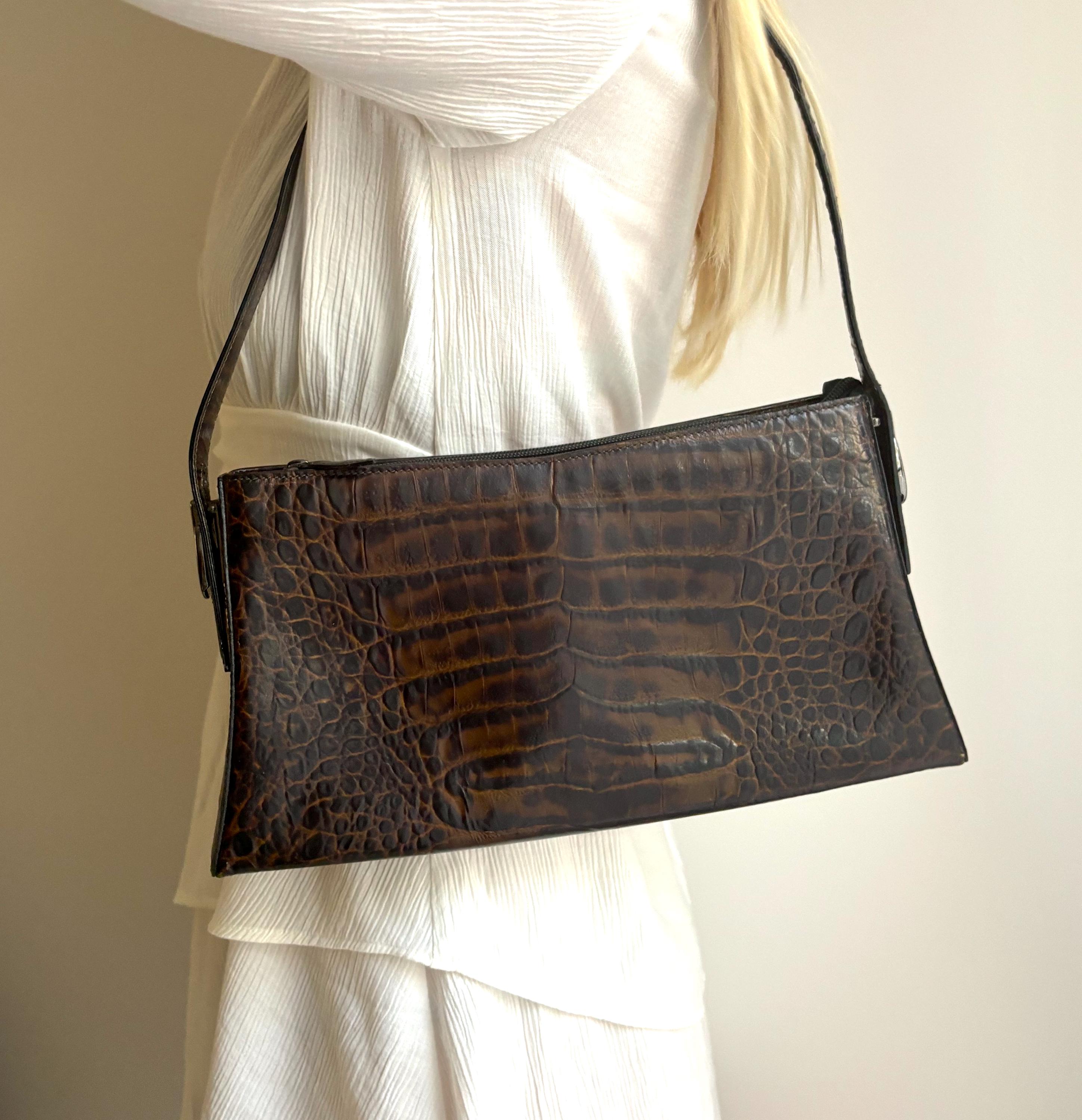 Authentic Gres Paris Brown Croc Print 100% Leather Handbag - Etsy 