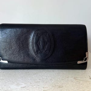 Seltene Cartier All Black Leather Long Folding Wallet