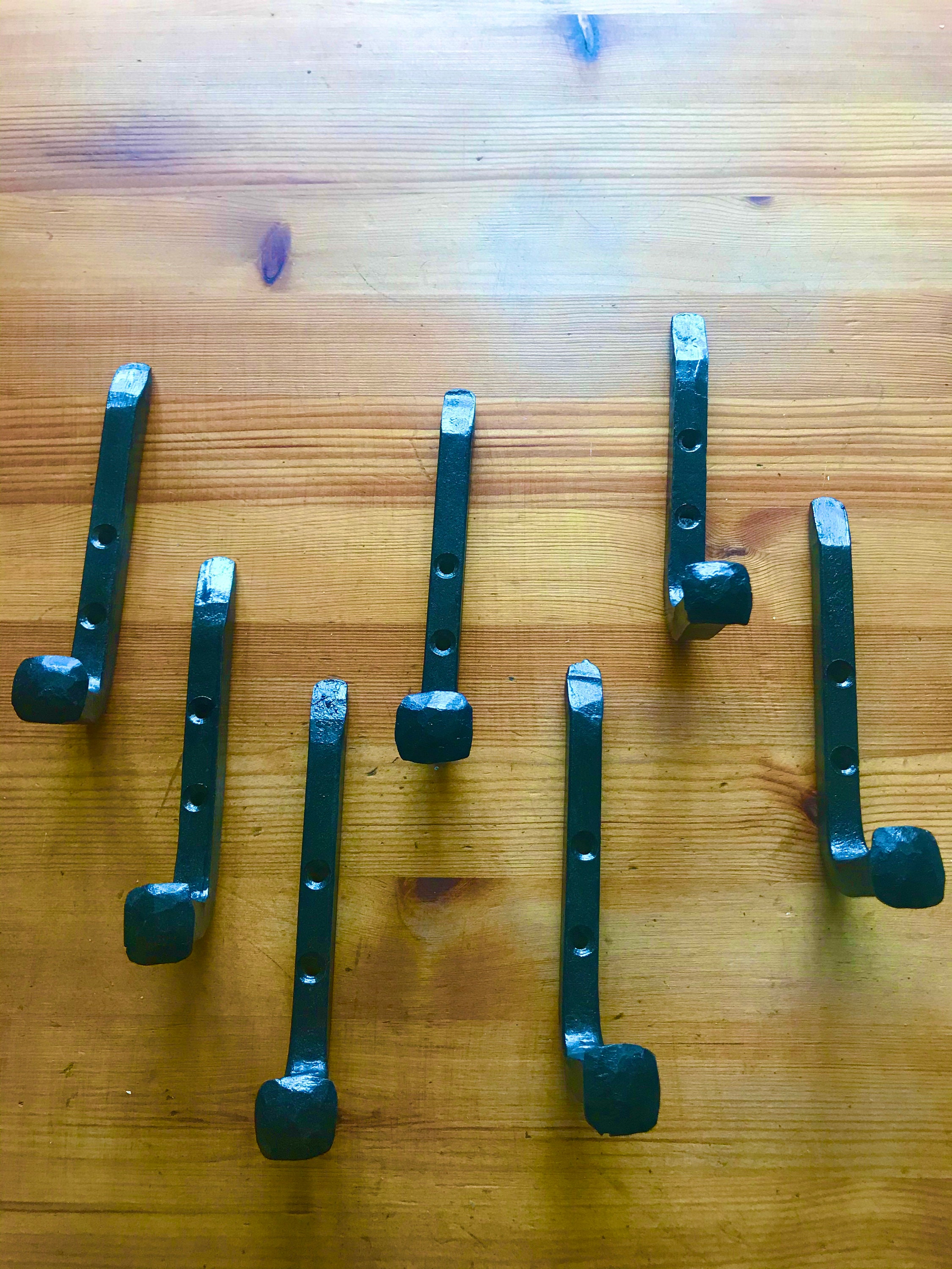 thumbnail image 2 of Vintage Hand Forged Iron Hook – Blacksmith Made, Rustic Kitchen Beam Utensil Rack (Black Wax) 2 of 5