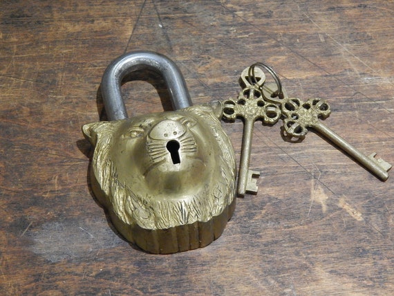 Lion Padlock in Brass or Bronze and Verdigris